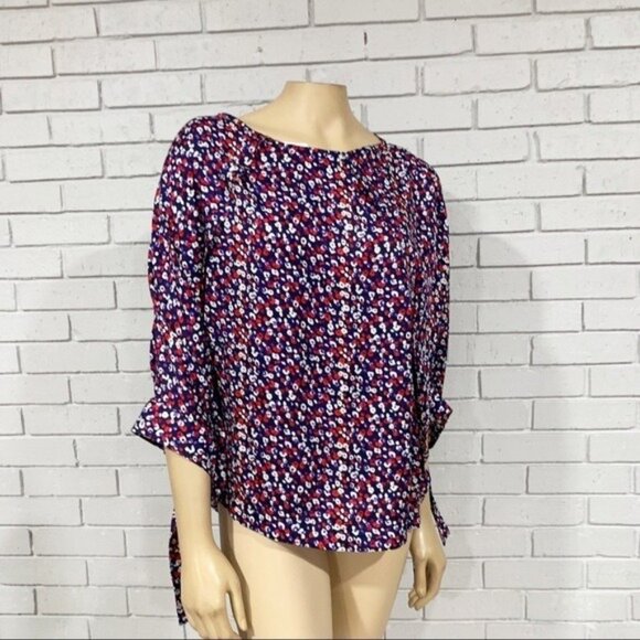 Derek Lam Silk Poppy Print Blouse Size 14 NWT – Raglan Tie‑Cuff Made in Italy - Picture 9 of 12
